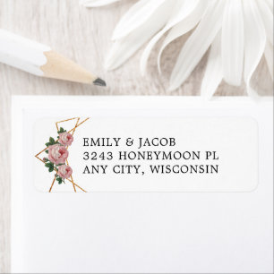 Gold Glitter Geometric Pink Floral Wedding Address