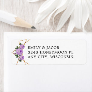 Gold Glitter Geometric Purple Floral Wed Address