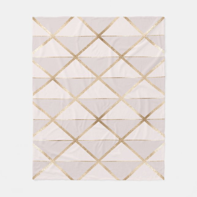 Gold glitter, geometric rhombus pattern. fleece blanket (Front)