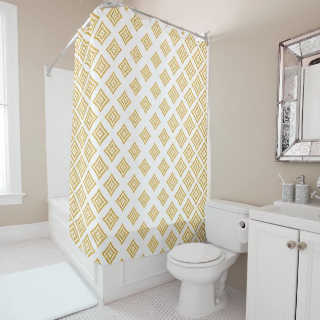 Gold Glitter Geometric Shapes Shower Curtain (In Situ)