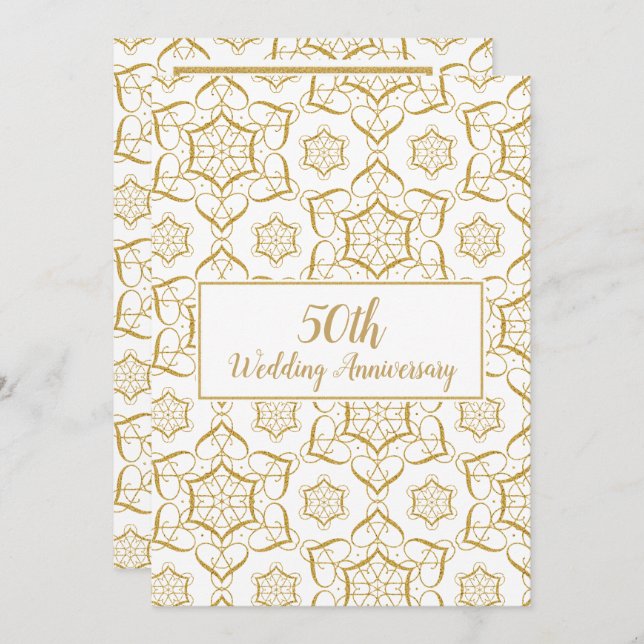 Gold Glitter Geometric Shapes With Hearts Invitation (Front/Back)