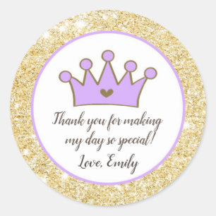 Gold Glitter Gift Favour Label Princess Purple