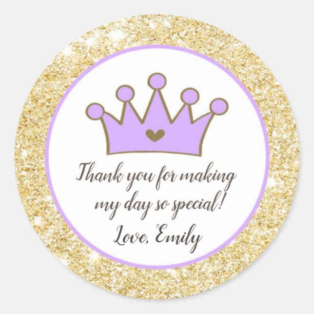 Gold Glitter Gift Favour Label Princess Purple (Front)