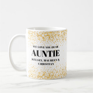 Gold Glitter Gift for Auntie with Names Coffee Mug