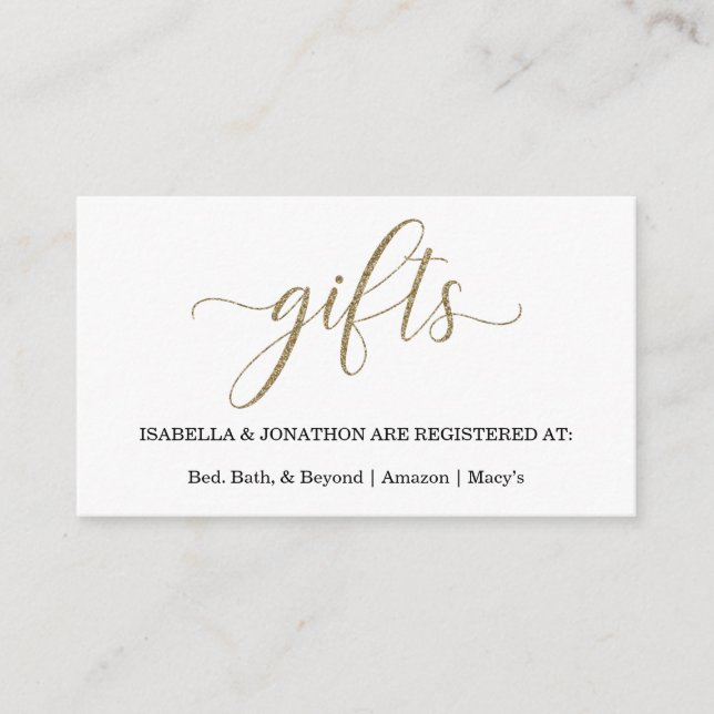 Gold Glitter Gift Registry Enclosure Card (Front)