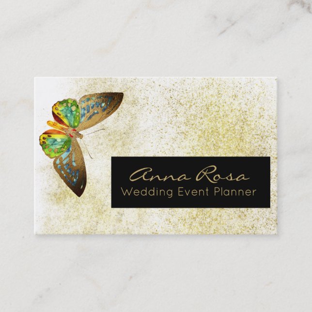 *~* Gold Glitter Gilded Butterfly Watercolor Business Card (Front)