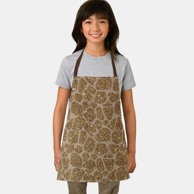 Gold Glitter Giraffe Print Apron (Insitu)