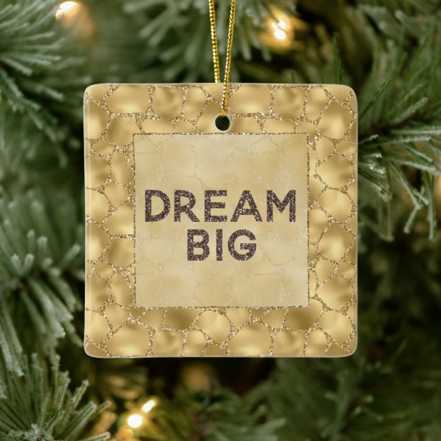 Gold Glitter Giraffe Print Dream Ceramic Ornament (Tree)