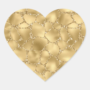 Gold Glitter Giraffe Print Heart Sticker