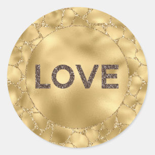 Gold Glitter Giraffe Print Love Classic Round Sticker