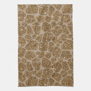 Gold Glitter Giraffe Print Tea Towel