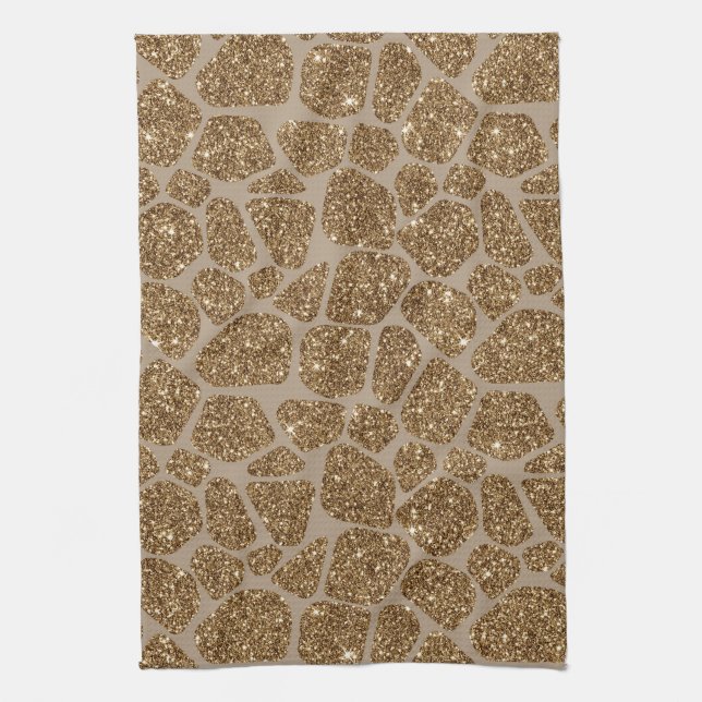 Gold Glitter Giraffe Print Tea Towel (Vertical)