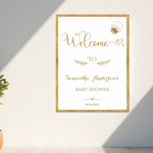 Gold Glitter Girl Baby Shower Welcome Poster