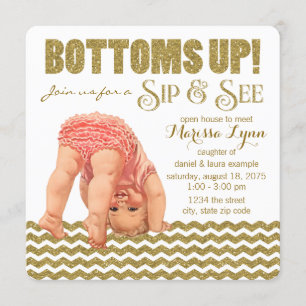 Gold Glitter Girls Sip and See Invitation