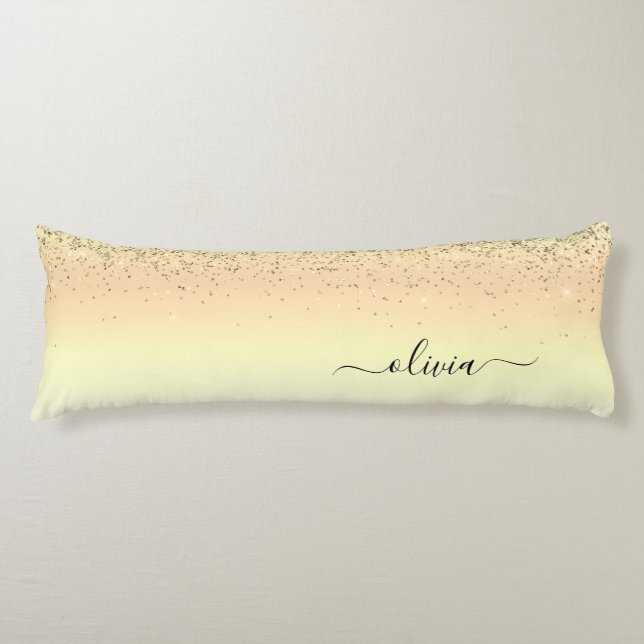 Gold Glitter Girly Luxury Modern Monogram Name Body Cushion (Front)
