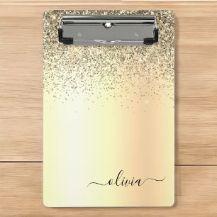 Gold Glitter Girly Luxury Modern Monogram Name Clipboard