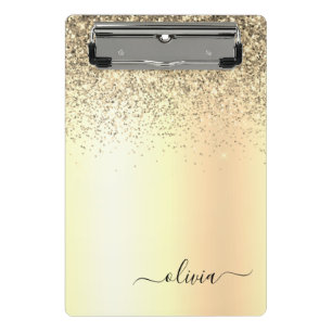 Gold Glitter Girly Luxury Modern Monogram Name Mini Clipboard