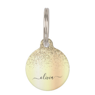 Gold Glitter Girly Luxury Modern Monogram Name Pet Tag
