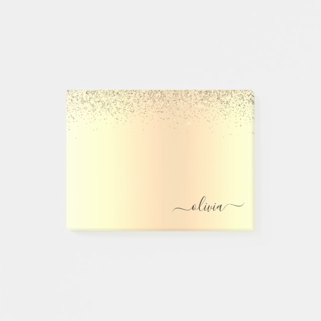 Gold Glitter Girly Luxury Modern Monogram Name Post-it Notes (Front)