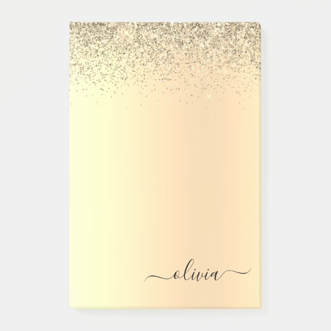 Gold Glitter Girly Luxury Modern Monogram Name Post-it Notes (Front)