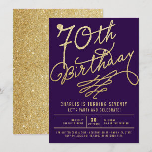 Gold Glitter Glam Adult 70th Birthday Party Invite