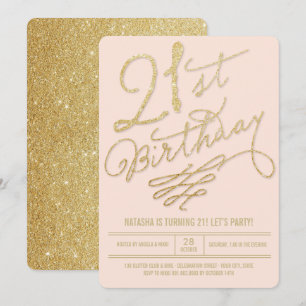 Gold Glitter Glam Blush 21st Birthday Party Invite