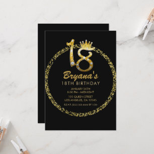 Gold Glitter Glam Diamond Bling Sparkle 18th 18 Invitation