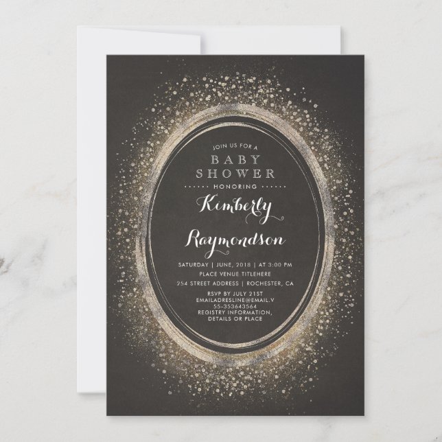 Gold Glitter Glam | Elegant Vintage Baby Shower Invitation (Front)