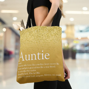Gold Glitter Glam Fun Cool Aunt Auntie Definition Tote Bag