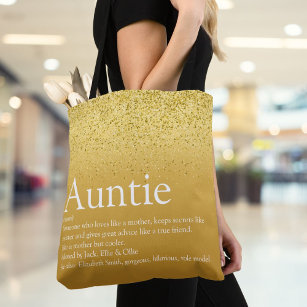 Gold Glitter Glam Fun Cool Aunt Auntie Definition  Tote Bag