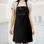 Gold Glitter Glam Monogram Name Apron<br><div class="desc">Create your own personalised black and gold diamond sparkle apron with your custom modern handwritten script name.</div>