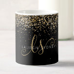 Gold Glitter Glam Monogram Name Coffee Mug<br><div class="desc">Glam Gold Glitter Elegant Monogram Coffee Mug. Easily personalise this trendy chic planner design featuring elegant gold sparkling faux glitter on a black background. The design features your handwritten script monogram with pretty swirls and name.</div>