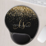 Gold Glitter Glam Monogram Name Gel Mouse Mat<br><div class="desc">Glam Gold Glitter Elegant Monogram Gel Mouse Pad. Easily personalise this trendy chic gel mouse pad design featuring elegant gold sparkling glitter on a black background. The design features your handwritten script monogram with pretty swirls and your name.</div>