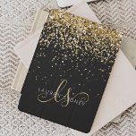 Gold Glitter Glam Monogram Name iPad Mini Cover<br><div class="desc">Glam Gold Glitter Elegant Monogram iPad Cover. Easily personalise this trendy chic tablet cover design featuring elegant gold sparkling glitter on a black background. The design features your handwritten script monogram with pretty swirls and your name.</div>
