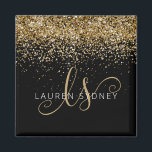 Gold Glitter Glam Monogram Name Magnet<br><div class="desc">Glam Gold Glitter Elegant Monogram Magnet. Easily personalise this trendy chic magnet design featuring elegant gold sparkling glitter on a black background. The design features your handwritten script monogram with pretty swirls and your name.</div>