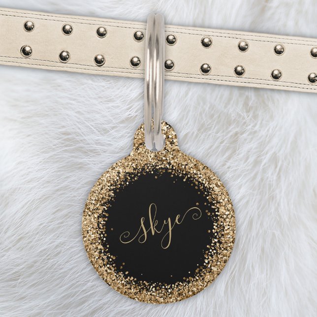 Gold Glitter Glam Monogram Name Pet Tag (Creator Uploaded)