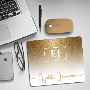 Gold Glitter Glam monogrammed elegant sparkle Mouse Mat