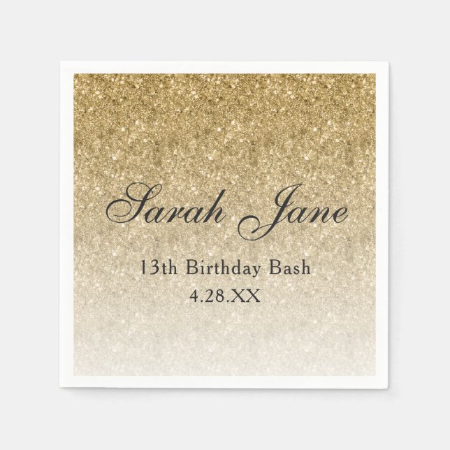 Gold Glitter Glam Personalised Napkin (Front)