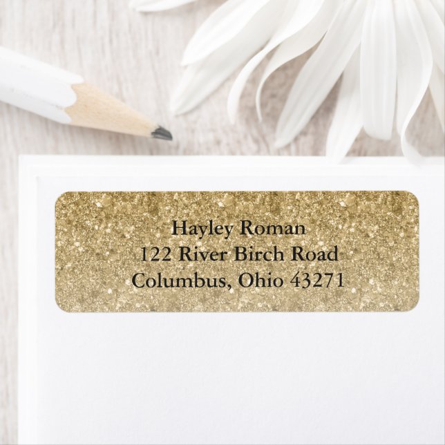 Gold Glitter Glam Personalised Return Address (Insitu)