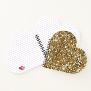 Gold Glitter & Glam Sparkles Heart Shaped Notebook
