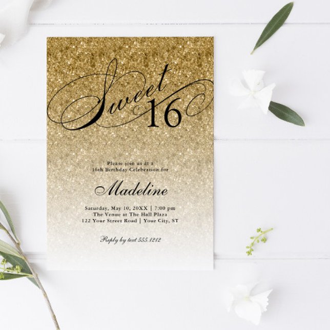 Gold Glitter Glam Sweet 16 Invitation (Creator Uploaded)