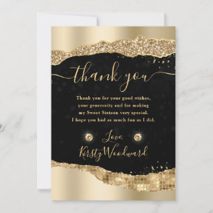 Gold Glitter Glam Tears Edges Sweet 16 Thank You Card