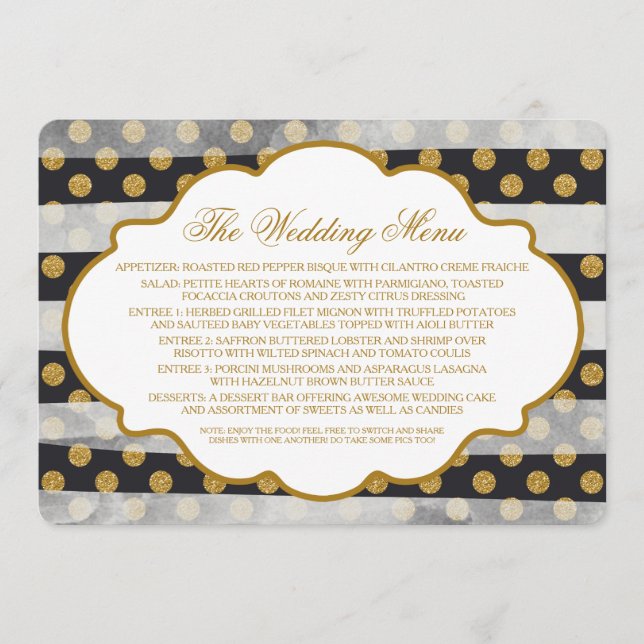 Gold Glitter Glamour Wedding Menu (Front)