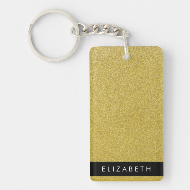 Gold Glitter, Glitter Background, Your Name Key Ring (Front)