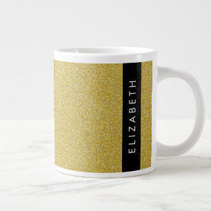 Gold Glitter, Glitter Background, Your Name Large Coffee Mug