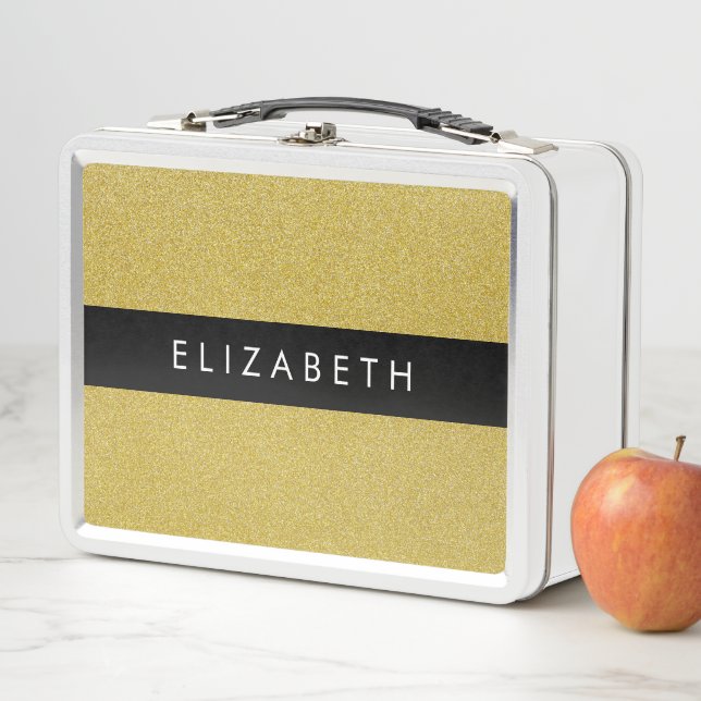 Gold Glitter, Glitter Background, Your Name Metal Lunch Box (In Situ)