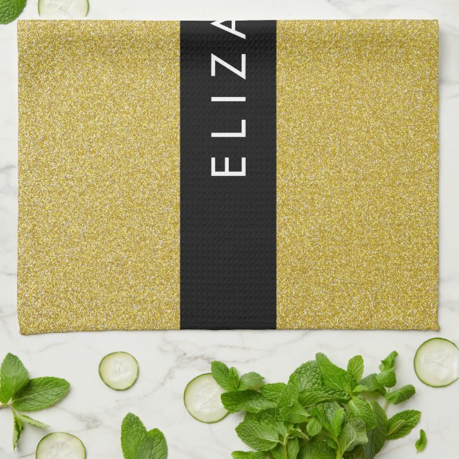 Gold Glitter, Glitter Background, Your Name Tea Towel (Folded)