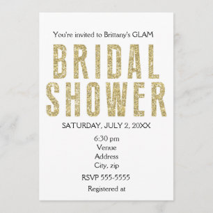 Gold Glitter Glitzy Glam Bridal Shower Invitation
