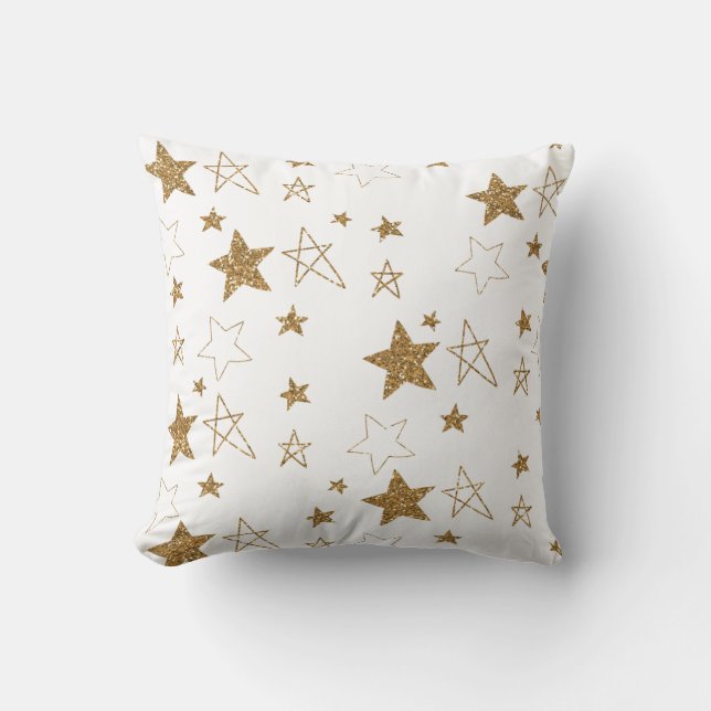 Gold Glitter Glitzy Stars Cushion (Front)