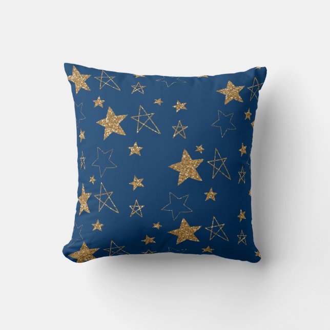 Gold Glitter Glitzy Stars Cushion (Front)